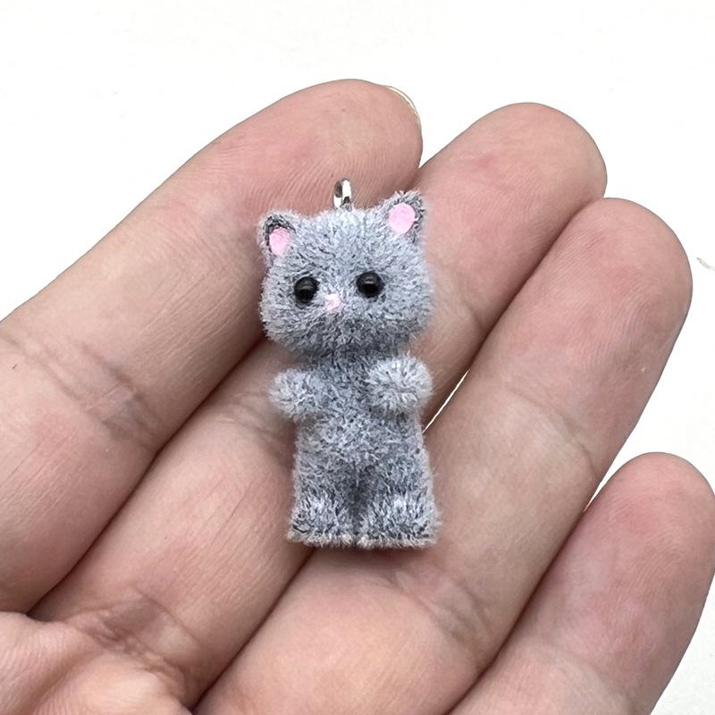 Flocked 3D Cartoon Cat Keychain & Bag Charm