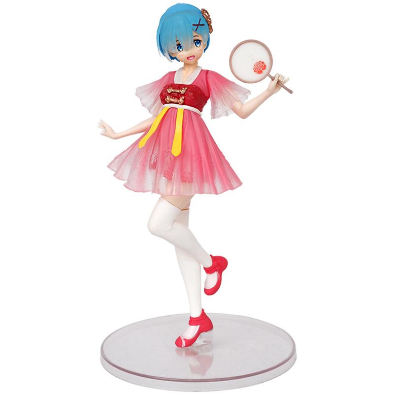 Anime Rem Ram Chinese Dress Standing Model PVC Toys Gifts Desktop Ornaments
