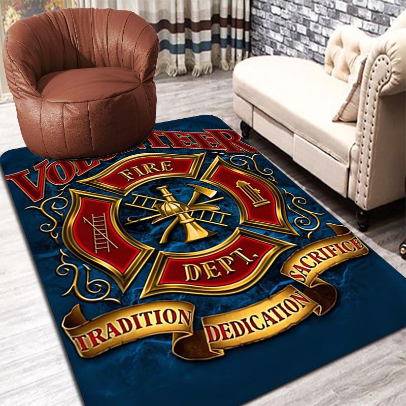 Gold firefighter emblem Rug Floor Mat for Living Room or Bedroom Soft and Comfortable Carpet a Gift for Birthday and Holiday.MFF0918571