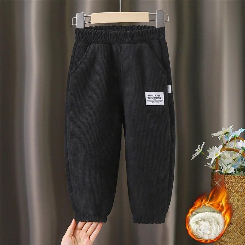 Winter Boys Warm Pants Big Kids Thick Plus Velvet Trousers Children Padded Cotton Long Pants Autumn Teen Casual Corduroy Pants