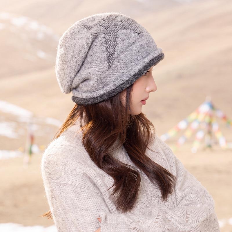 Lazy wind stack hat versatile warm face small hat women's ins wind contrasting color wool knitted hat