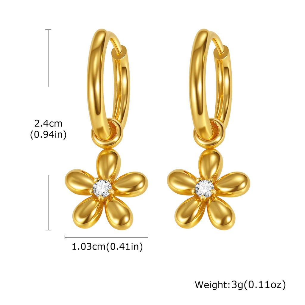 Vintage Luxury Zircon Flower Charms Huggies Hoop Earrings,18k Gold Plated Stainless Steel Earrings, Christmas Gift for Her