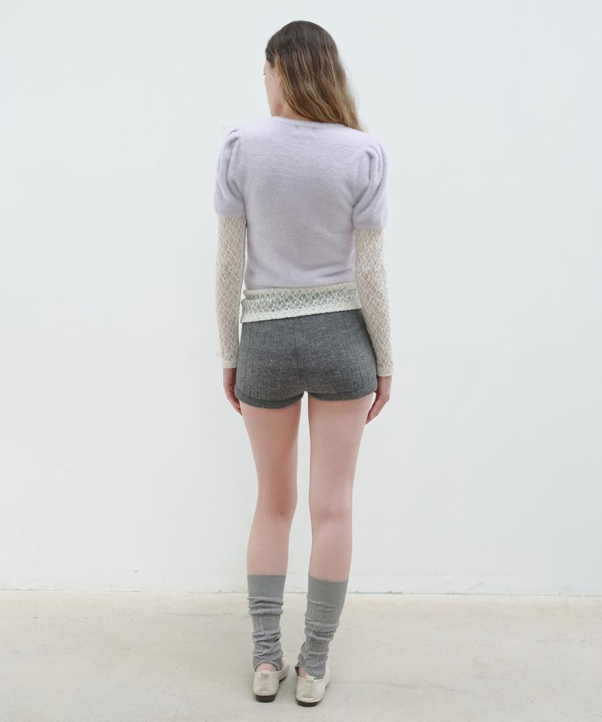 Aobteu Hairy Puff Sleeve Knit - Lavender
