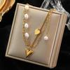 Titanium Steel Pearl Heart Necklace Love Pendant Punk Neck Chain Fashion Women Choker  Gift
