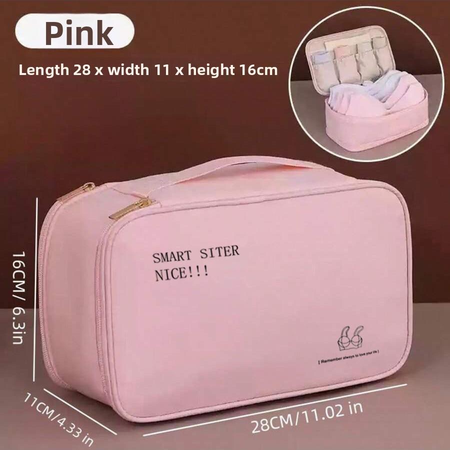 

Женский портативный органайзер для багажа - Двухслойная сумка для хранения нижнего белья и бюстгальтеров с многослойной застежкой-молнией, дорожная сумка-органайзер розовый