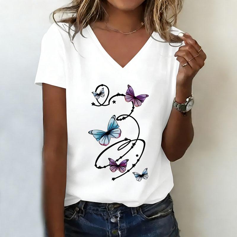 

Colorful Butterfly T-shirt V-neck Casual Fashion Pattern T-shirt XL