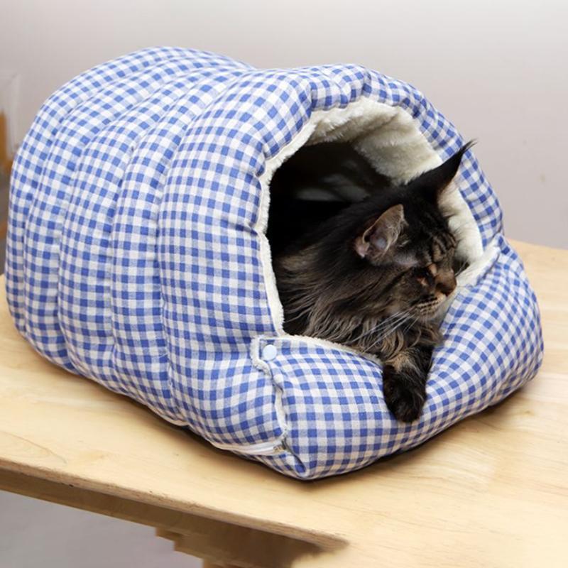Winter Warm Cat Bed Thickened Semi-Enclosed Design Foldable Pet Dog Sleeping Bed Removable and Washable Small Pets Nest
