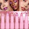 Bow Glitter Lipstick Bright Rose Pink Diamond Lipstick Mirror Pearlescent Shine Waterproof Long-Lasting Glossy Lip Tint Makeup