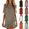 Women Casual Summer Dress Short Sleeve Crew Neck Mini Dress Ruffle Hem Dress Flowy Beach Sundress