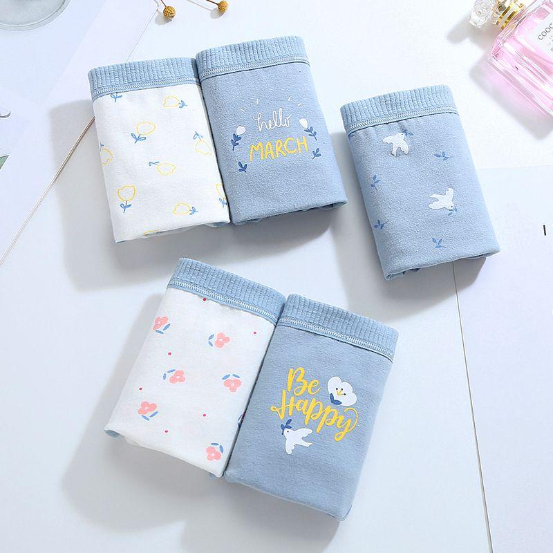 5 Pcs Women's Mid-Waist Cotton Antibacterial Crotch Panties Sexy Triangle Briefs for Teens Girls