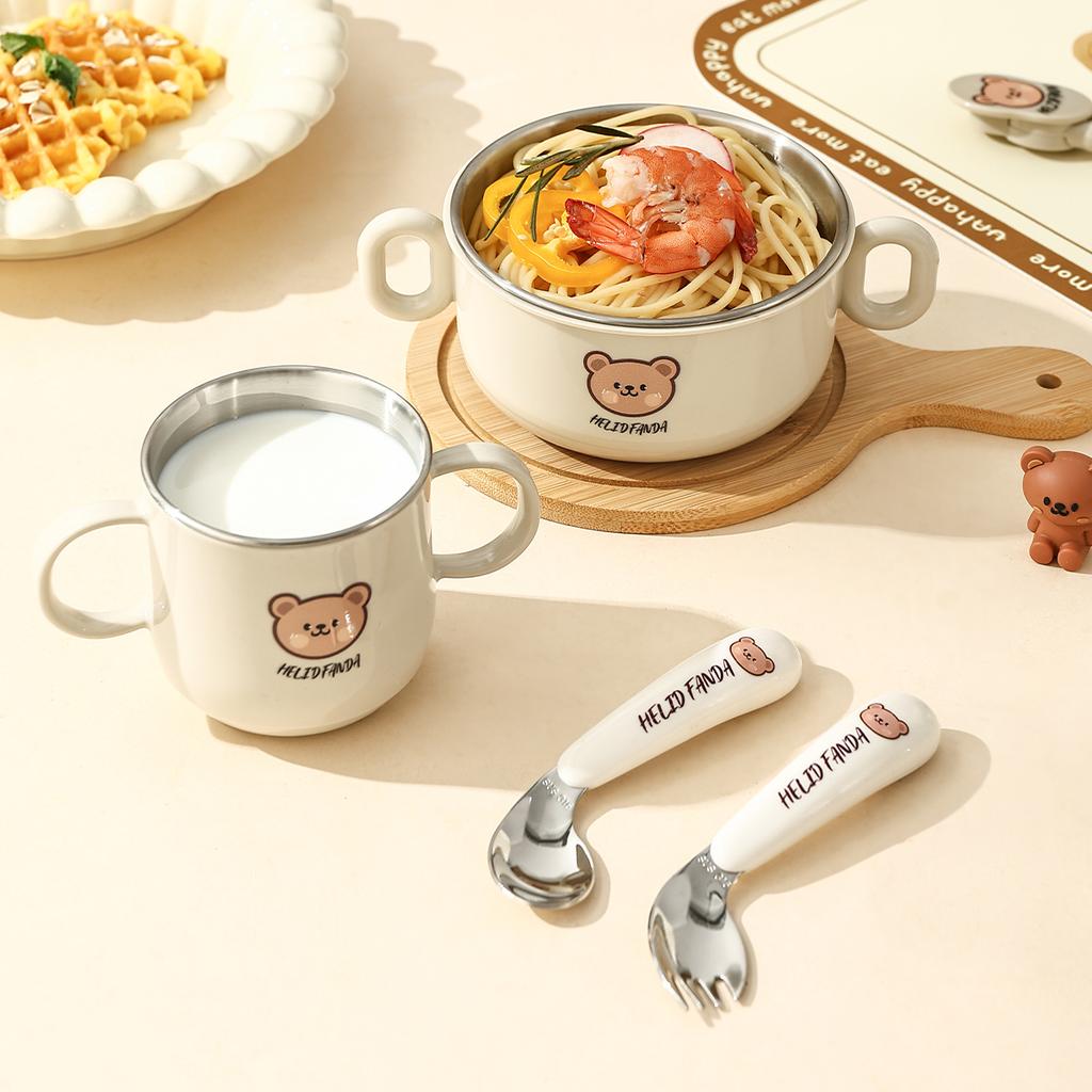 WORTHBUY Kid Dinnerware Set 304 Stainless Steel Child Cutlery Anti Scalding Detachable Bowl Water Cup With Spoon Fork Chopsticks