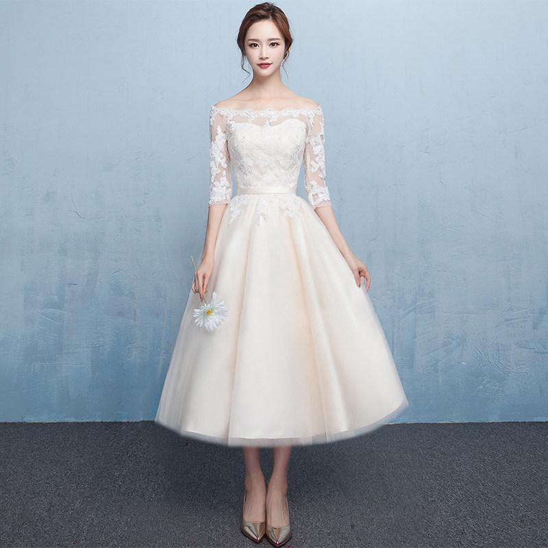 Evening dress new one-word shoulder certificate dress bridesmaid dress women's thin banquet bridesmaid group sisters dress