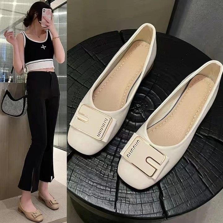 Spring 2025 new single shoes women's one-pedal mother Doudou shoes square head shallow mouth soft sole soft surface versatile women's shoes