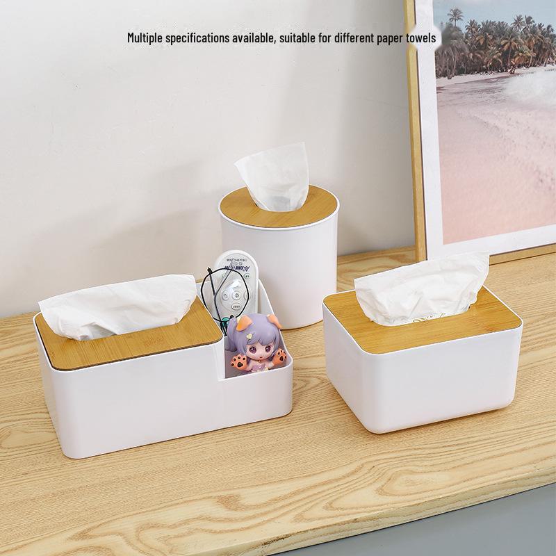 Wood Grain Tissue Box with Remote Control Holder and Pen Compartment for Coffee Table or Living Room Use