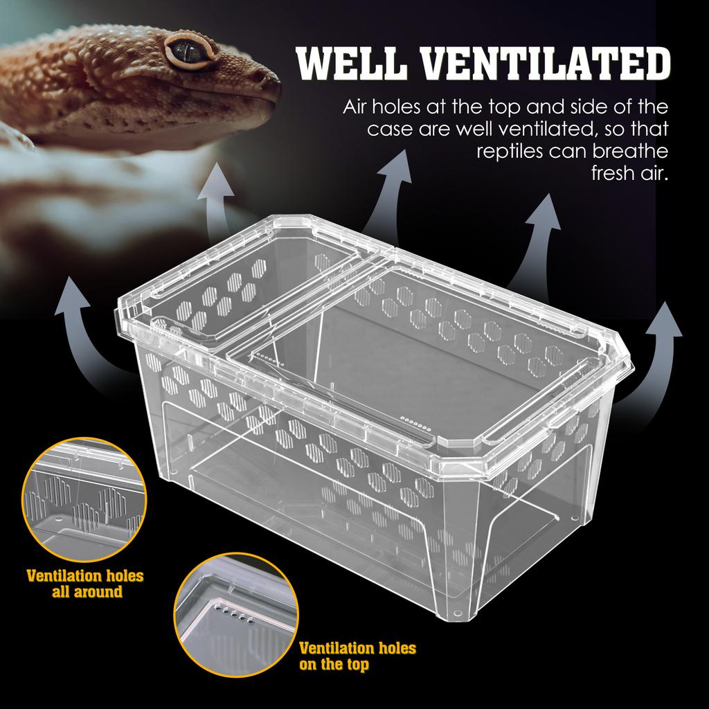 Großer Transparenter Reptilienkäfig mit Belüftung, Tragbare Kunststoff-Terrariumbox für Echse Schlange Gecko Transport