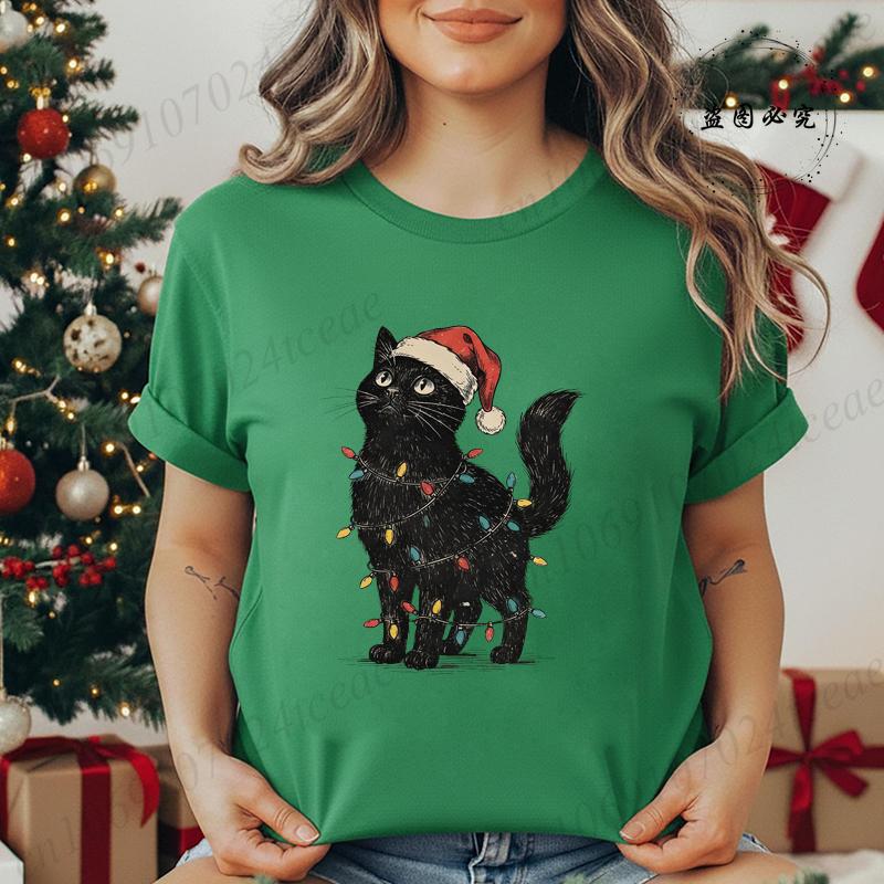 Unisexs Holiday Shirt TShirts Cute Cat Christmas Prints Graphic Tees Comfortable Personality Street Tops Fashion Unisex Clothes