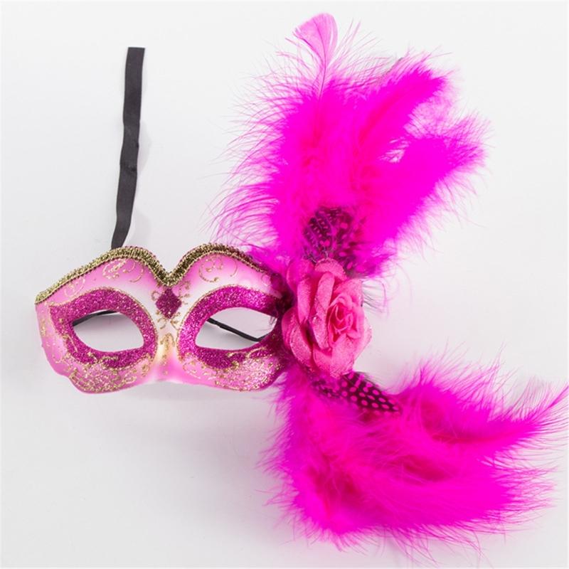 Feder-Maskenballmaske mit Blume für Damen, Maskenball-Halbmaske Feder-Augenmaske für Halloween-Party Kostüm
