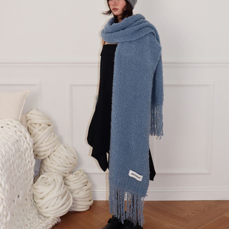 MEENDERI ALPACA KNIT LONG MUFFLER - BLUE