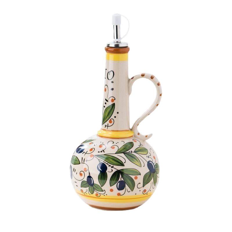 Italian Glazed Ceramic Bottle for Olive Oil & Vinegar