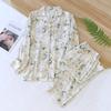 Fashion Flower Silky Pajamas Sets Women Summer Sleepwear LAong-sleeve High Quality Pyjamas