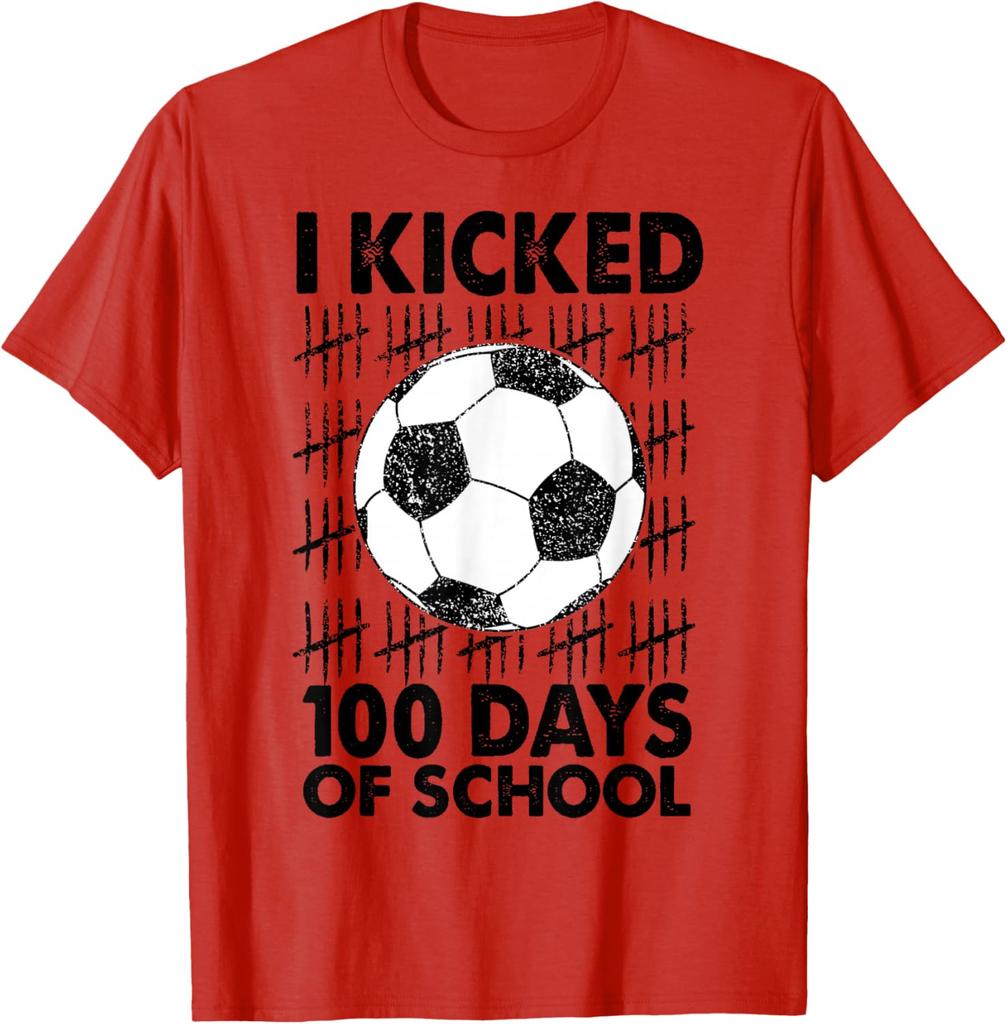 I Kicked 100 Days Of School Soccer Graphic Tshirt Kids Boys Cotton Tee Daily Wear