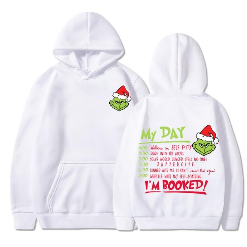 Loose Unisex Christmas Letter Green Haired Monster Print Hoodie Casual Sweatshirt for Autumn Kids Long Sleeve Hoodies