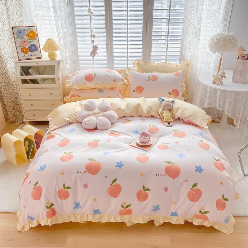 Korean Style Bed Skirt Four-piece Set Pure Cotton Edge Bed Sheet Thickened Plant Cashmere Brushed Skin-friendly Bedding