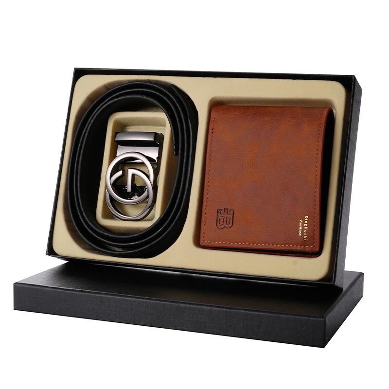 The First Layer Of Cowhide Men'S Belt Wallet Combination Set, Automatic Buckle Belt Wallet, High-End Gift Box Can Be