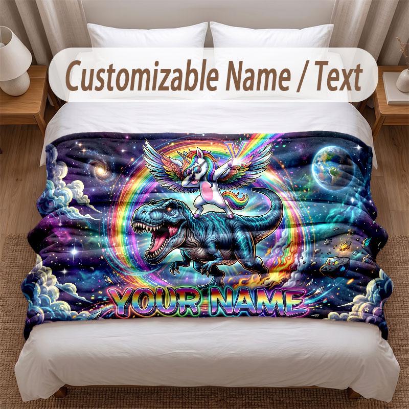 Coperta Morbida a Tema Dinosauri Personalizzata con Stampa Nome Testo Coperta Calda Decorazione Divano Casa Camera da Letto