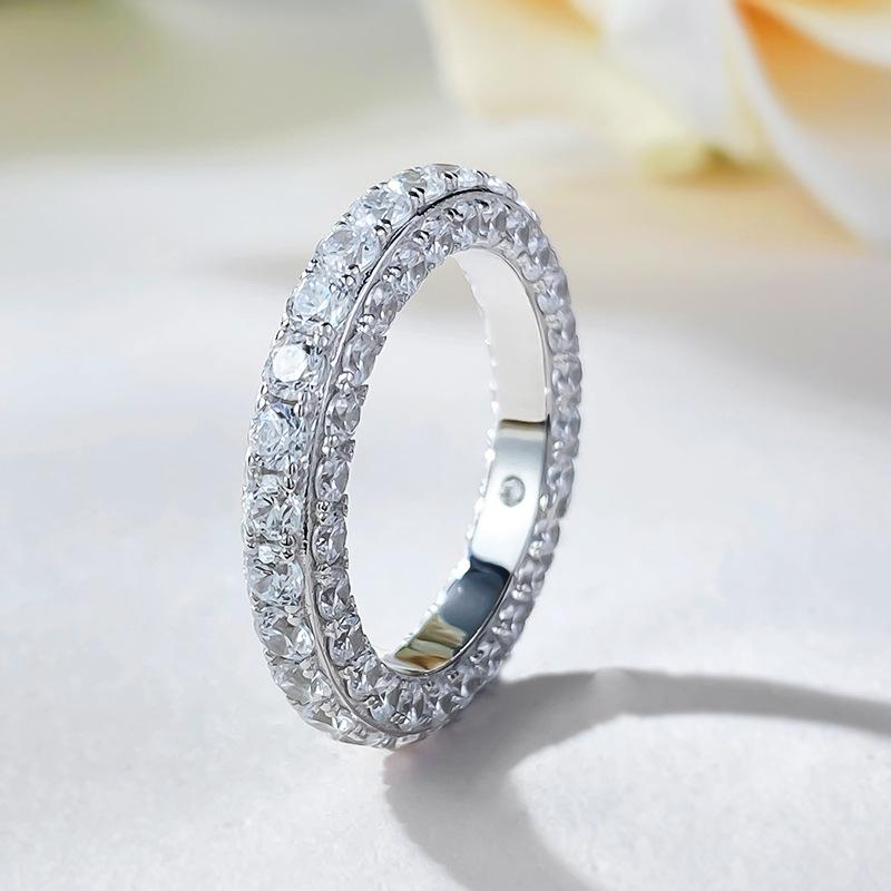 Chic Tri-Sided Full Diamond Ring: European & American INS Style, Luxurious Single Row Design, Versatile Fashion Jewelry