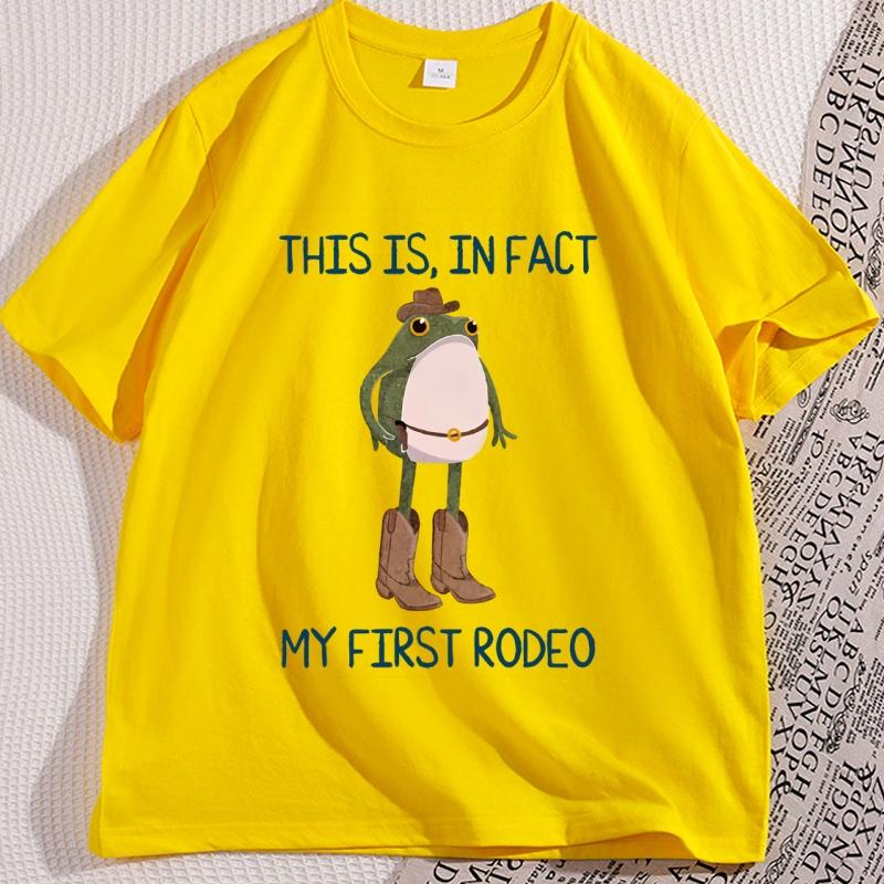 Funny Cowboy Frog with My First Rodeo Graphic T Shirts Soft Loose Cotton Short Sleeve Tshirt Comfortable High Quality Clothes