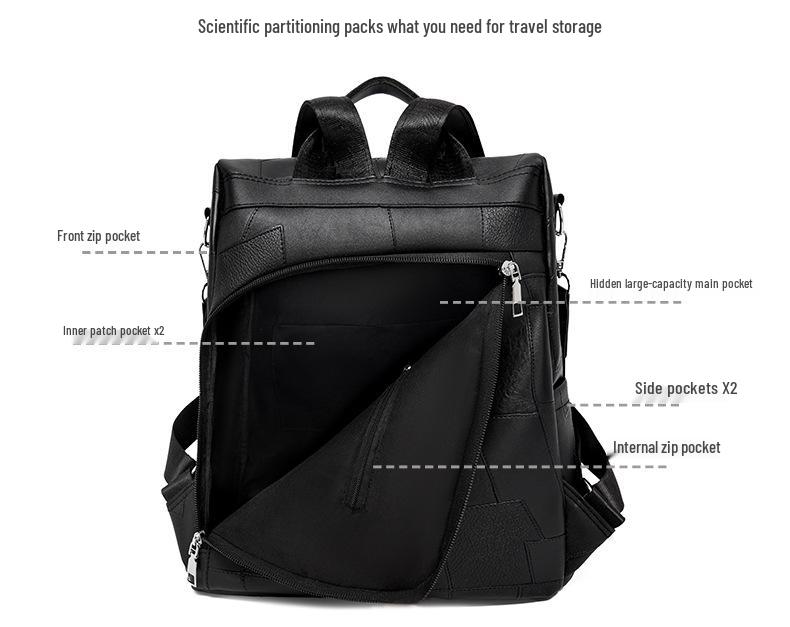 Mochila Casual Grande Capacidade Antifurto Feminina em PU - Moda 2025 para Estudantes Universitários