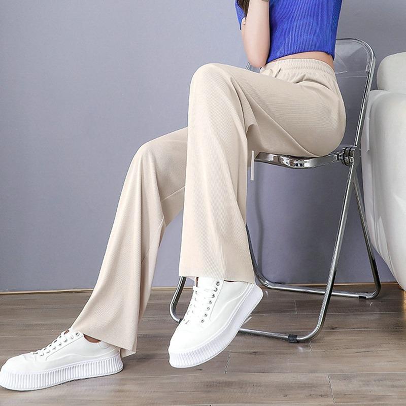 Women Summer Wide Leg Pants Drawstring Pants High Waist Straight Pant Korean Loose Sweatpants Long Trousers Ice Silk Pants