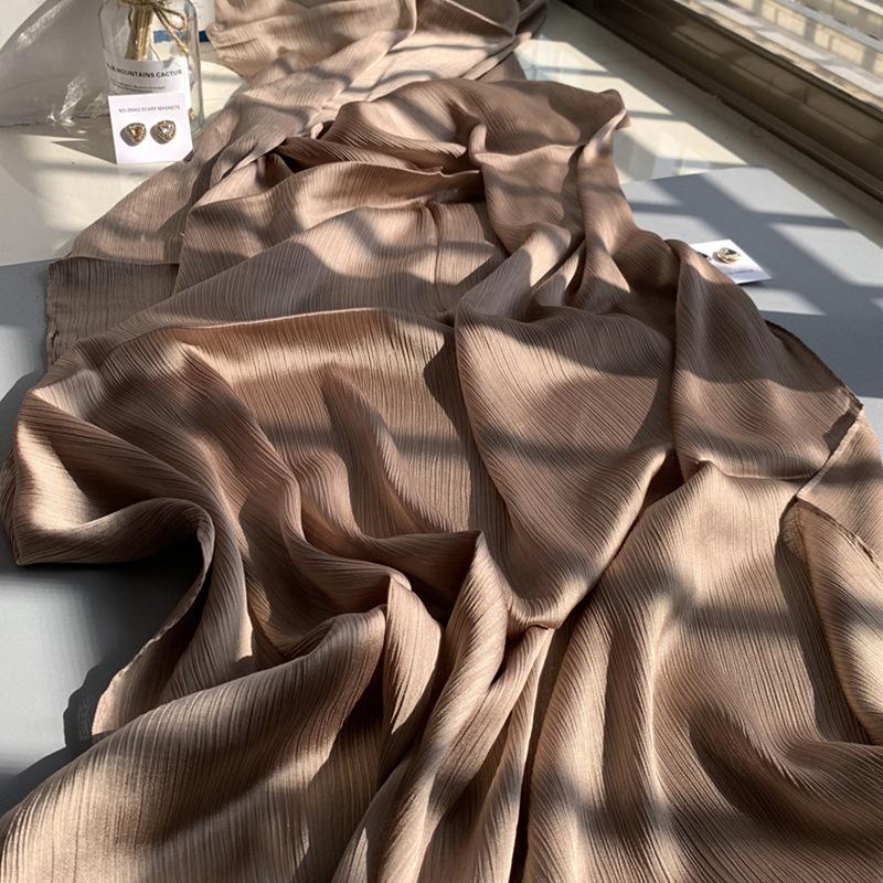 2023 Natural Wrinkled Solid Color Long Crepe Silk Scarf WJA14