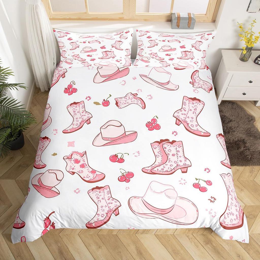 Red Cherry Printed Bedding Set Cartoon Tropical Fruit Duvet Set Three-Piece Set