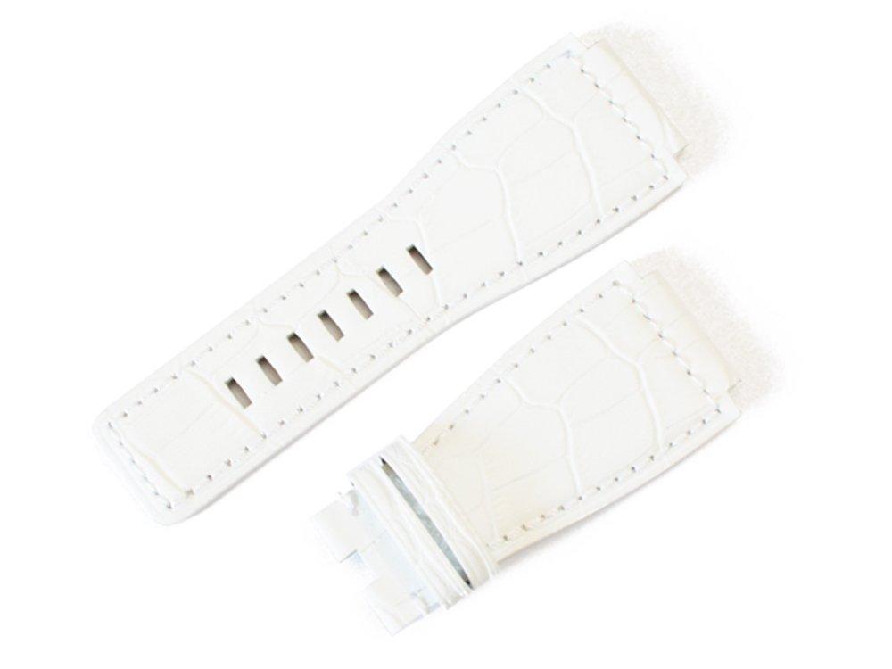 

[Import King Original] Watch Parts - Compatible with Bell & Ross BR01, BR03 - Embossed Crocodile Leather Strap - Aftermarket - White - 24mm