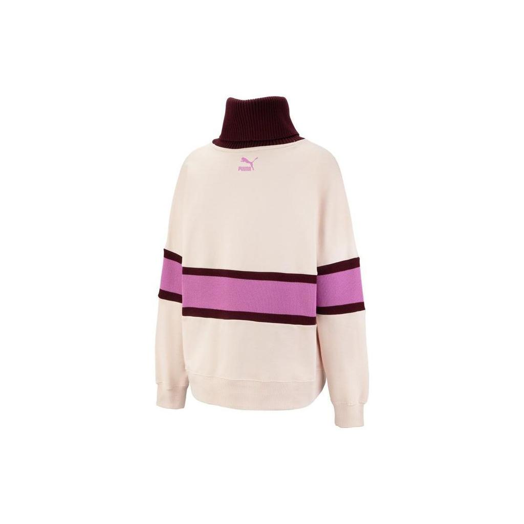 Puma Striped Logo High Neck Long Sleeve Sweater Women sweater Light-Pink 537971-48