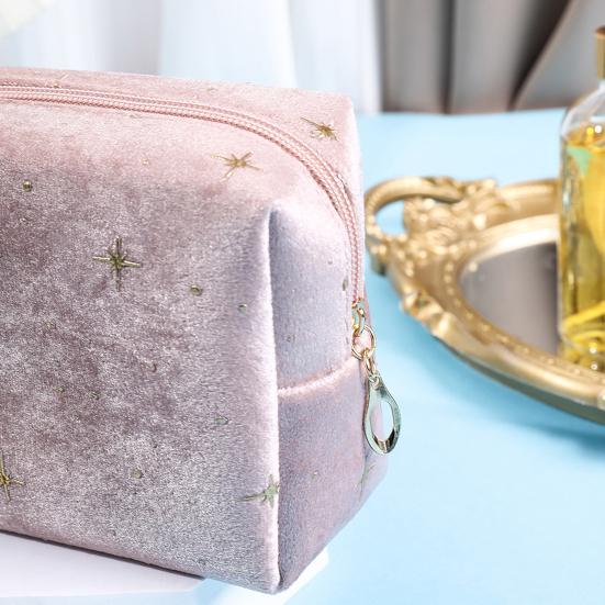 Cosmetic Bag Travel Toiletry Bag Spacious Capacity Velvet Exterior Star Pattern Lipstick Eye Shadow Portable Organizer