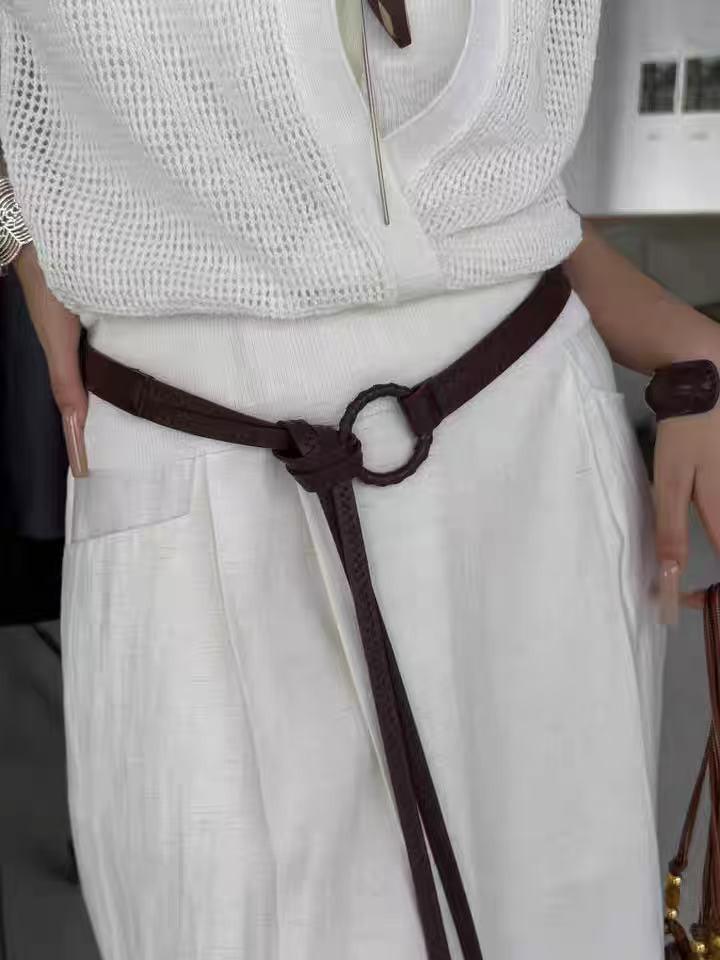 Solid Fashion Color Round Buckle Decoration Women Casual Belt For Daily Use
