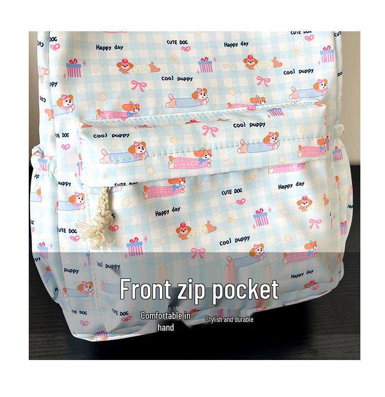 Niedlicher Rucksack im japanischen Stil mit Welpen- und Katzenmotiv für Schülerinnen – Perfekt für die Schule oder Universität