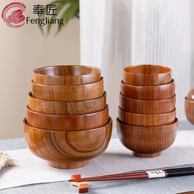 Bol rond en bois de style japonais pour jujube, grande soupe créative pour enfants
