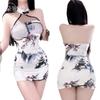 Internet Celebrity Clothing New Improved Printed Cheongsam Sex Underwear Backless Slim Slit Hip Skirt Chinese Style Nightdress