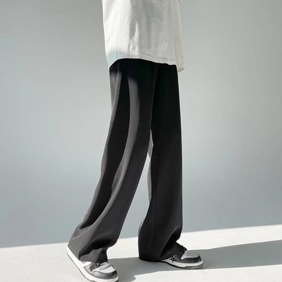 Summer Men Pants Solid Color Elastic Waist Anti-wrinkle Draping Wide Leg Trousers Streetwear