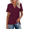 Summer Casual V Neck T Shirts Women Short Sleeves Collared Basic Tees Blouse