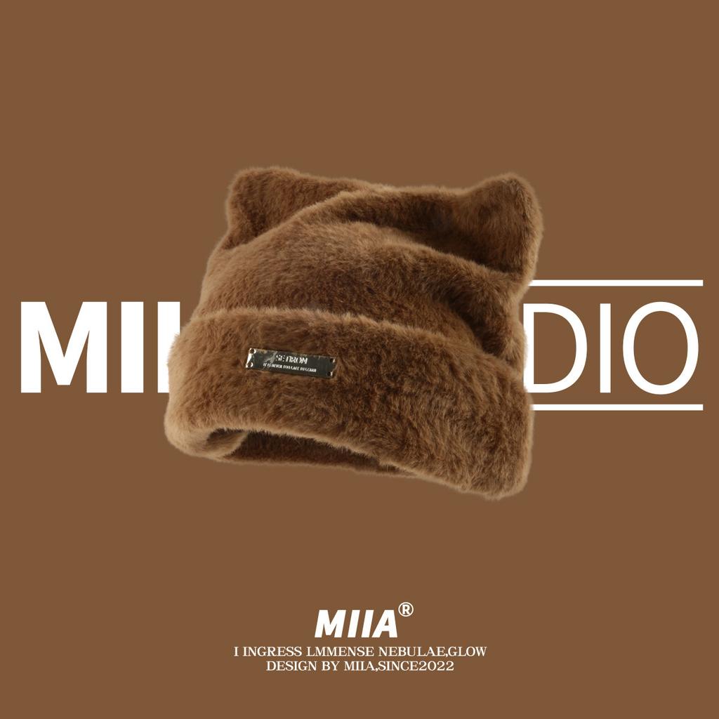 Women's Cute Cat Ear Knit Hat Winter Dome Wool Hat with Sunscreen Breathable Features