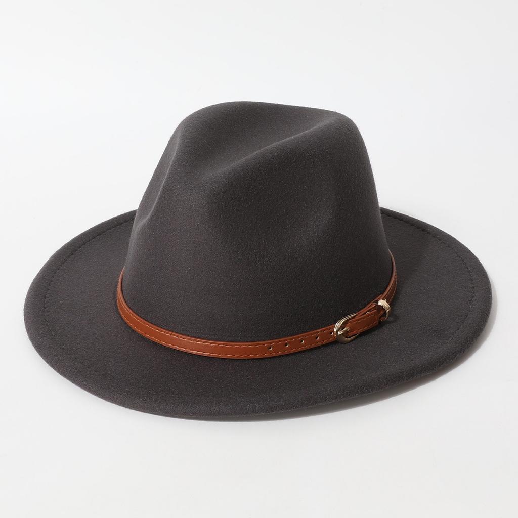 Simple Solid Color Fedora with Belt Buckle, European and American Felt Hat, Parent-child Casual Cowboy Hat, Classic Jazz Hat for Men and Women