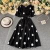 Abito da Donna alla Moda con Stampa a Pois Estivo Elegante Vintage Fasciatura Vita Sottile Ampia Gonna Lunga da Festa