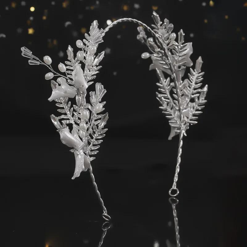 Tuanming Jewelry Diamond Pearl Headband & Earring Set for Brides