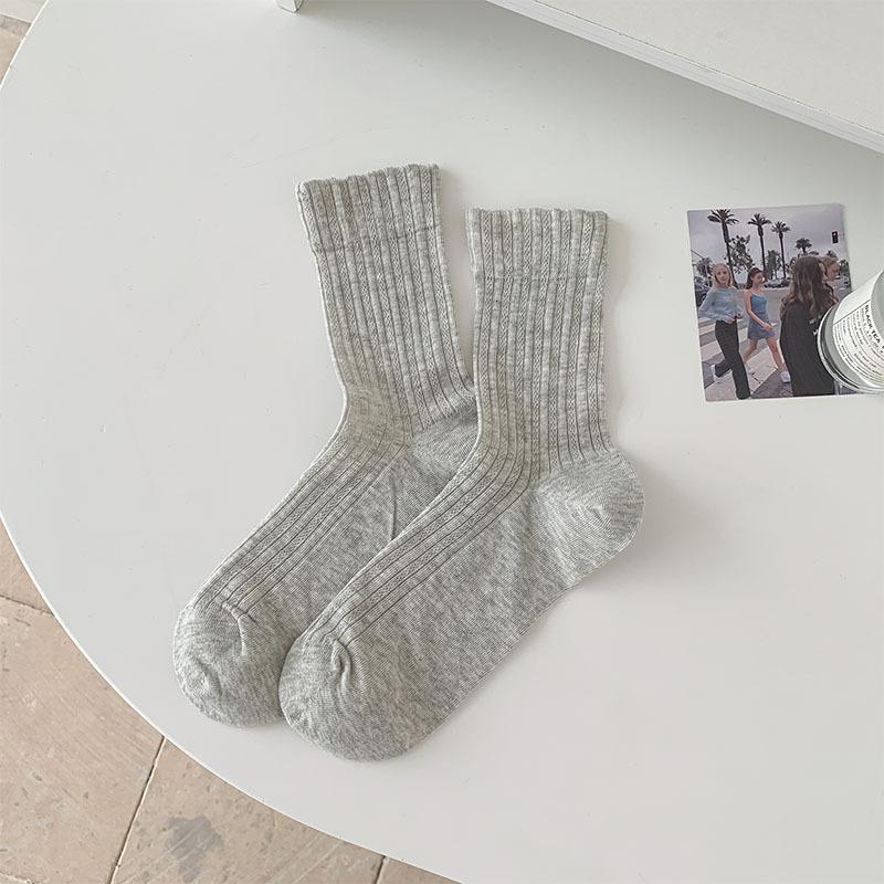Korean Style Women Socks Summer Cotton Thin Breathable Middle Tube Socks Solid Color White Gray Pink Blue Yellow Long Socks Sox