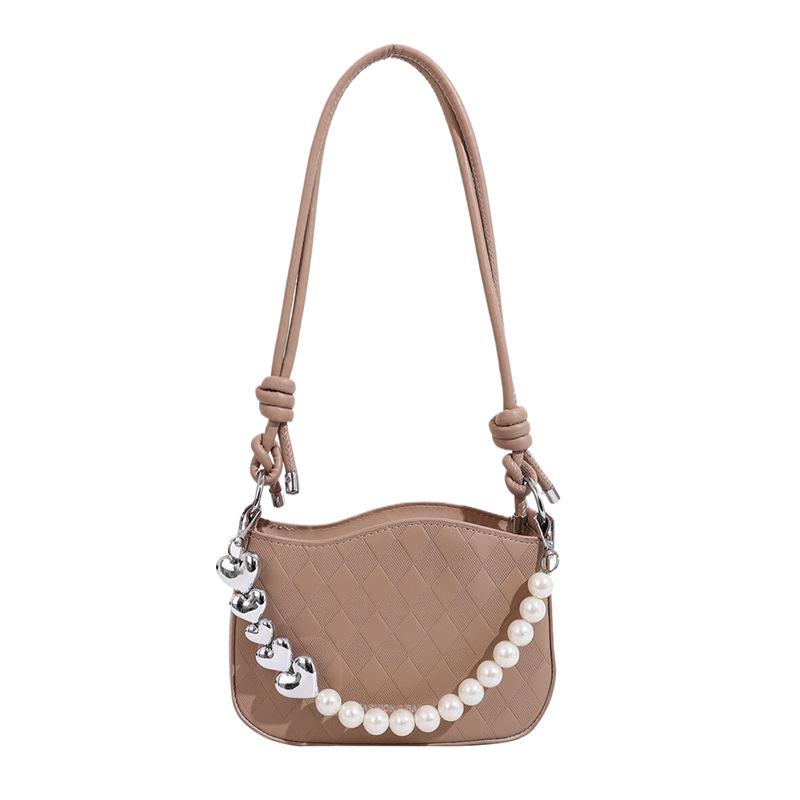 2025 Spring Fashion Versatile Commuter Pearl Chain Bag Solid Color Premium Ladies Crossbody Bag One Shoulder Saddle Bag